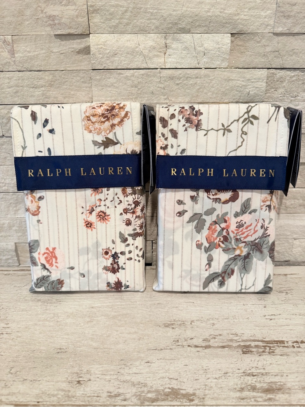 Ralph Lauren Thompson Cotton Floral Stripe Set Of 2  King Pillow Shams $430 NWT